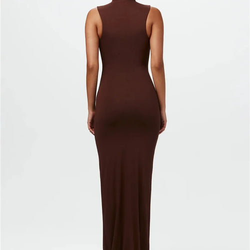 Load image into Gallery viewer, Half High Collar Irregular Tank Dress For Women 2024 New Fashion Sleeveless Bodycon Ruched Sexy Long Dress Elegant
