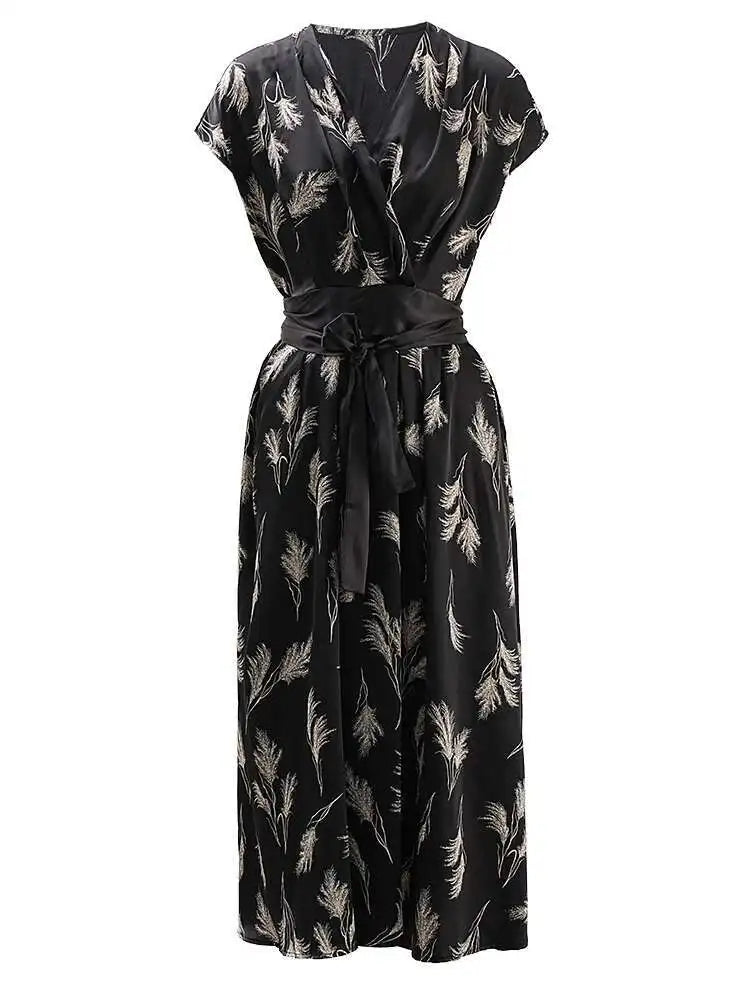 Women Beige Striped Printed Belted Elegant Midi Dress New V-Neck Sleeveless Fashion Tide Spring Summer 2025 CPG1504