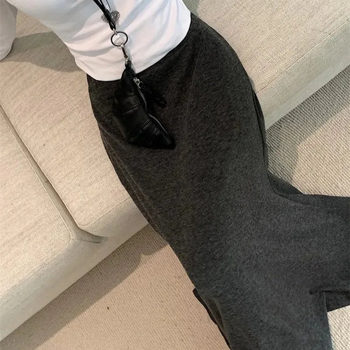 Load image into Gallery viewer, Spring Summer Korean Fashion Black Slim Vacation Long Skirt Women Grey High Waist Elegant Pleated Fishtail Skirt Simplicity Chic

