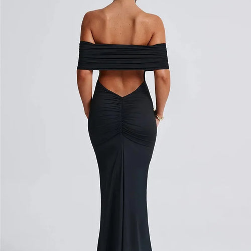 Load image into Gallery viewer, Strapless Backless Sexy Maxi Dress For Women Black Solid Off-shoulder Sleeveless Bodycon Club Party Long Dress Elegant
