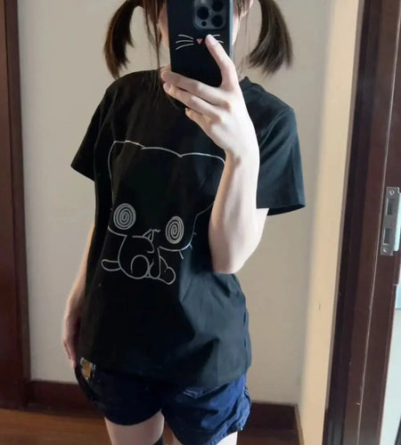 Summer Shirts for Women Y2k T Shirts Short Sleeve Cat Print Tees Fashion Casual Japanese Camisetas Streetwear Cute T-shirt Tops