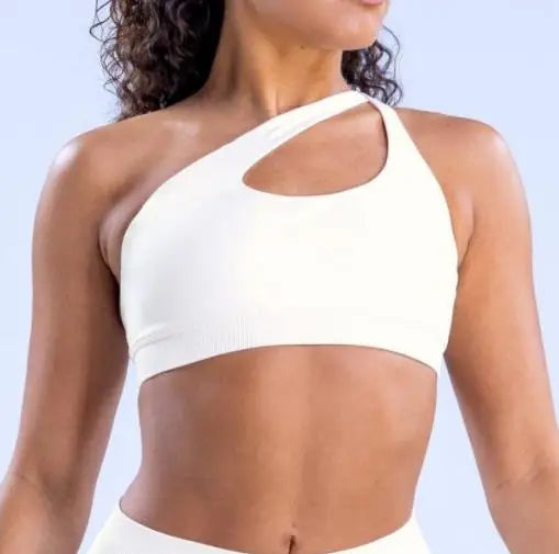 Pad Impact Asymmetric Sports Bra for Women One Shoulder Padded Yoga Top Bra Hollow Out Sexy Gym Bra Openback Workout Tops