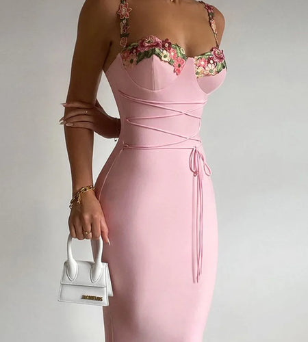 Elegant Spaghetti Strap Print Patchwork Maxi Dress For Women Strapless Sleeveless Backless Bodycon Sexy Long Dress