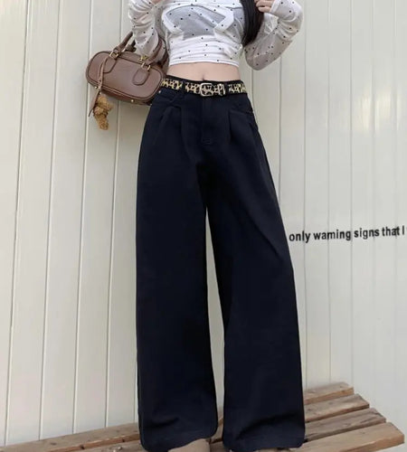 Vintage Women High Waist Wide Leg Jeans Trousers Spring Summer Loose Festival Denim Pleated Long Pants Streetwear Casual Popular