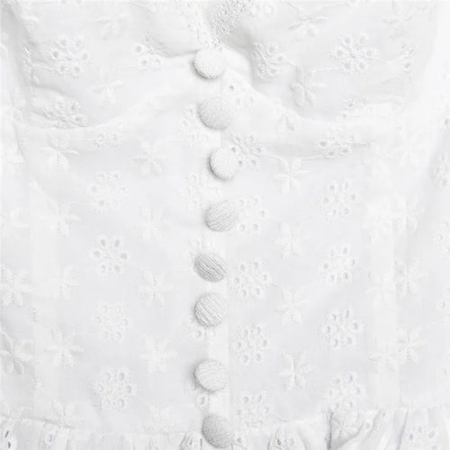 Load image into Gallery viewer, White English Embroidered Belted Mini Dress For Women Fashion V Neck Sleeveless Backless A-line Club Party Sexy Dress
