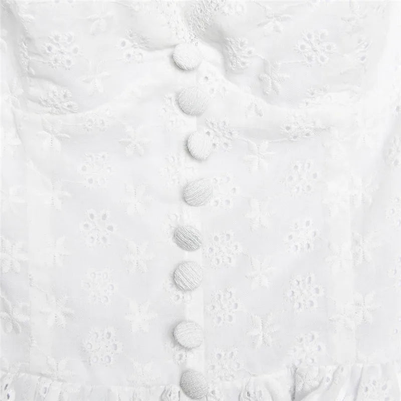 White English Embroidered Belted Mini Dress For Women Fashion V Neck Sleeveless Backless A-line Club Party Sexy Dress