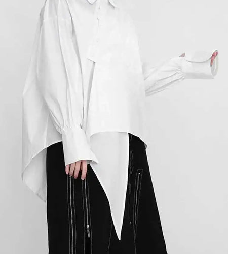 Women White Irregular Big Size Blouse New Lapel Long Sleeve Loose Fit Shirt Fashion Tide Spring Autumn 2025 1DE029900