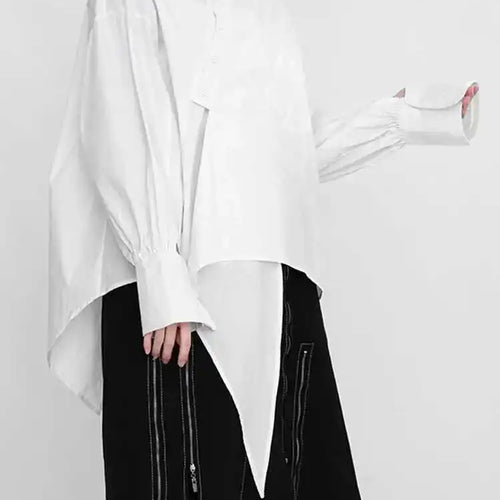 Load image into Gallery viewer, Women White Irregular Big Size Blouse New Lapel Long Sleeve Loose Fit Shirt Fashion Tide Spring Autumn 2025 1DE029900
