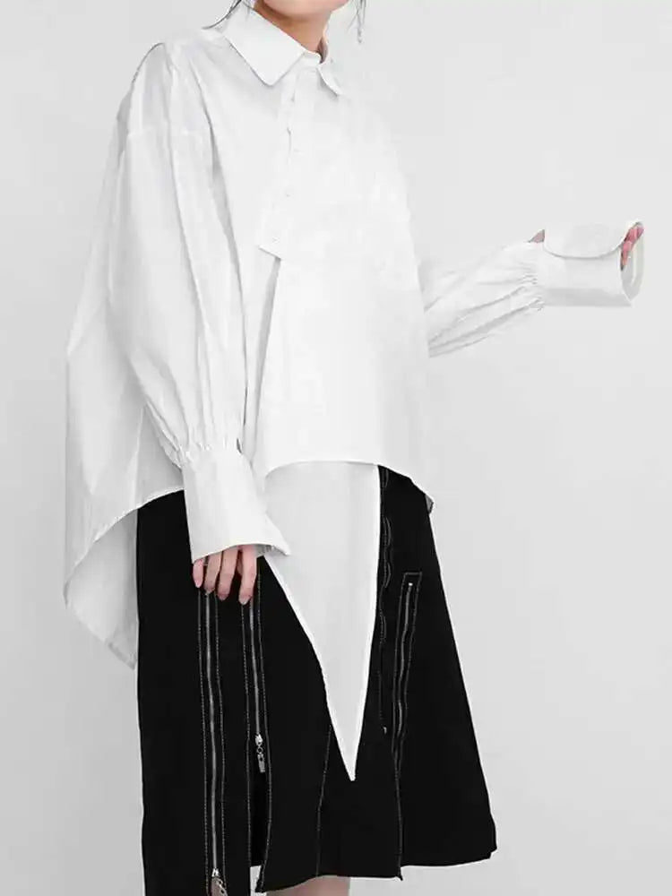 Women White Irregular Big Size Blouse New Lapel Long Sleeve Loose Fit Shirt Fashion Tide Spring Autumn 2025 1DE029900