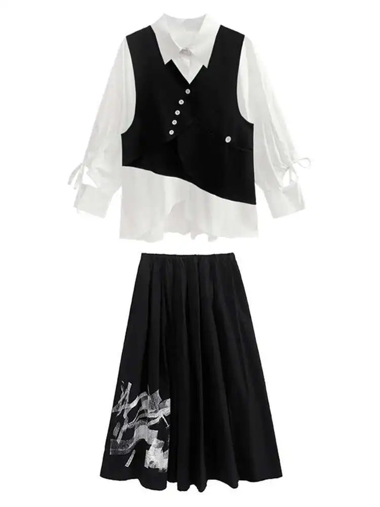 Big Size Vest Shirt Wide Leg Pants Three Piece Suit New Lapel Long Sleeve Women Fashion Tide Spring Autumn 2025 1DH5373