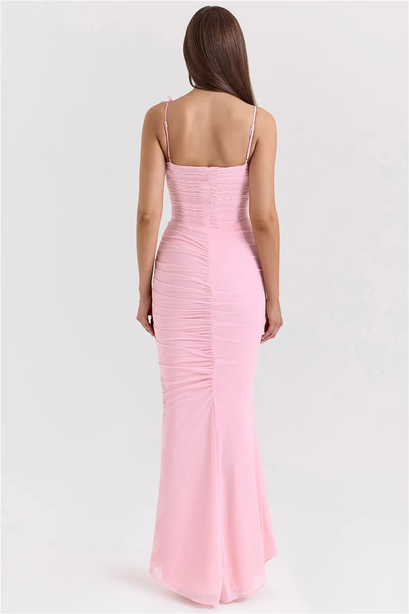 Bow Spaghetti Strap Sexy Maxi Dress For Women Gown Elegant Off-shoulder Sleeveless Backless Evening Club Party Dress