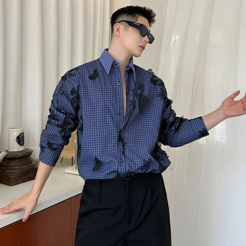 Load image into Gallery viewer, Men&#39;s Shirts Long Sleeve Two-piece Butterfly Mesh Design Threedimensional Butterfly Decoration Male Top Summer 9W1877
