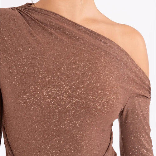 Load image into Gallery viewer, Sparkle Long Sleeve Sexy Maxi Dress For Women Inclined Shoulder Backless Bodycon Ruched Club Party Sexy Long Dress
