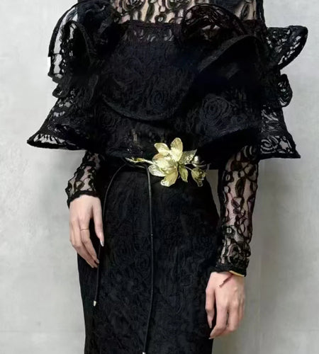 Solid Spliced Ruffles Loose Blouses For Women O Neck Long Sleeve Temperament Casual Shirts Female Fshion Style New