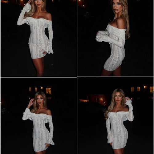 Load image into Gallery viewer, Lace Off-shoulder Sexy Maxi Dress Women Strapless Backless Long Sleeve Bodycon Evening Club Party Long Dress Elegant
