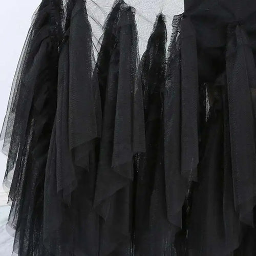 Load image into Gallery viewer, Women Black Ruffles Long Big Size Dress New Round Neck Three-quarter Sleeve Loose Fit Fashion Spring Summer 2025 JR77101
