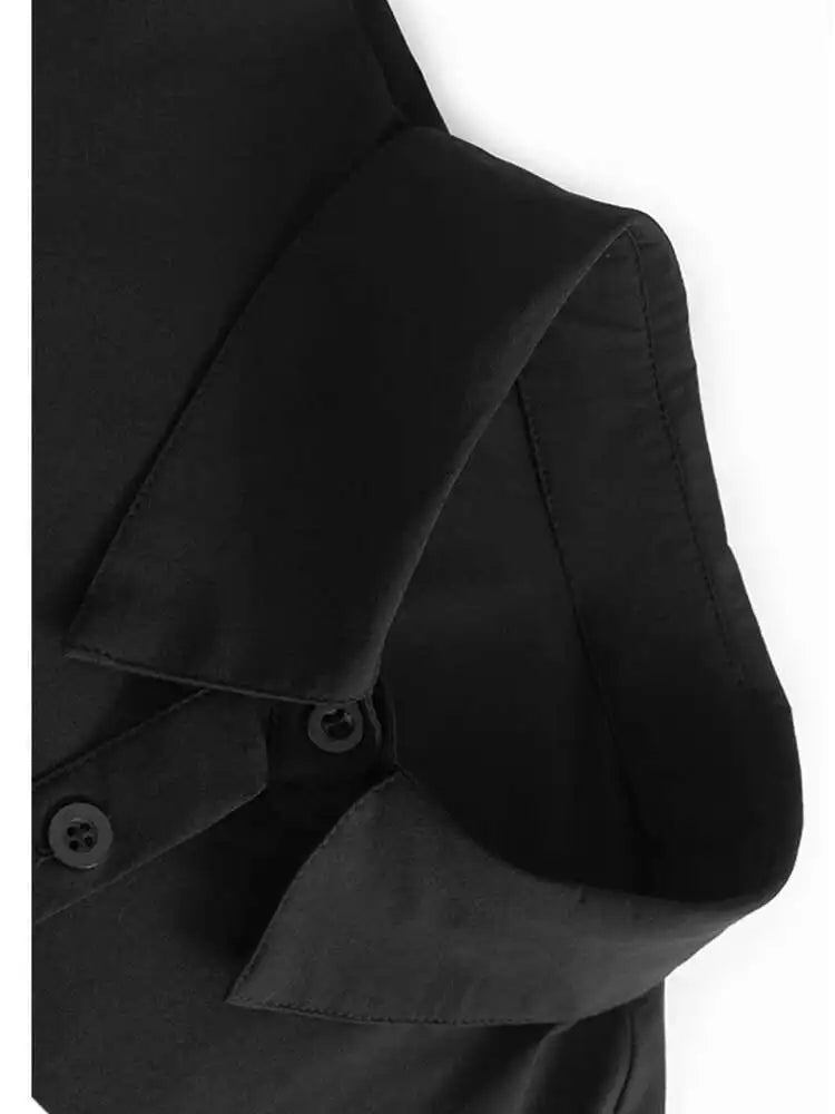 Women Black Mesh Irregular Spliced Long Big Size Blouse New Lapel Long Sleeve Shirt Fashion Spring Autumn 2025 1DH7624