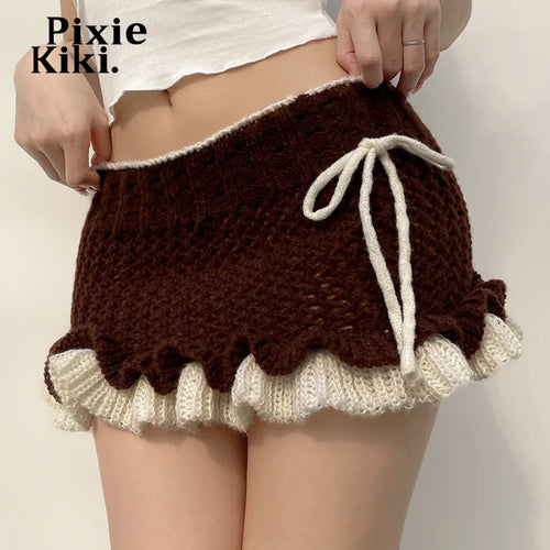 Load image into Gallery viewer, Kawaii Girls Y2k Knit Ruffled Fuzzy Skirt Lolita Style Winter Bottom Coquette Low Rise Mini Skirts for Woman P67-CG17
