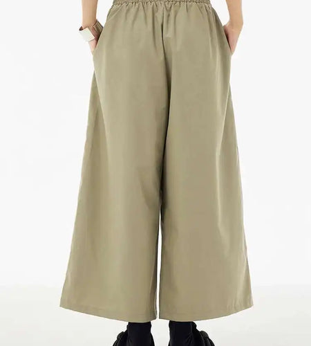 High Elastic Waist Khaki Irregular Button Wide Leg Pants New Trousers Women Fashion Tide Spring Autumn 2025 1DH5684
