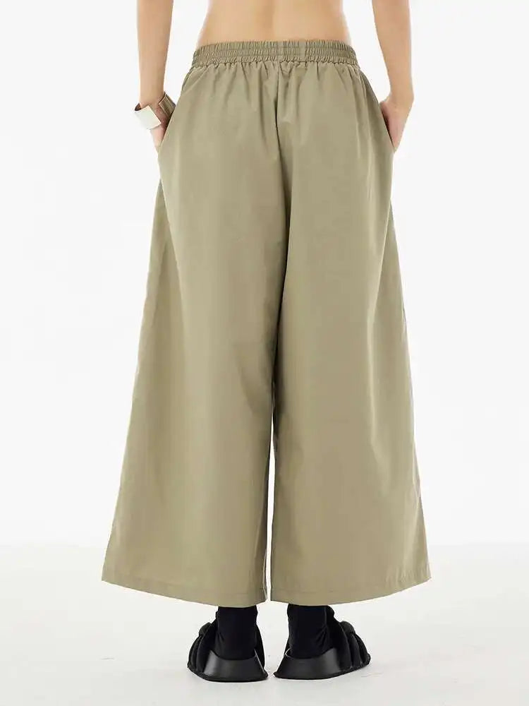 High Elastic Waist Khaki Irregular Button Wide Leg Pants New Trousers Women Fashion Tide Spring Autumn 2025 1DH5684