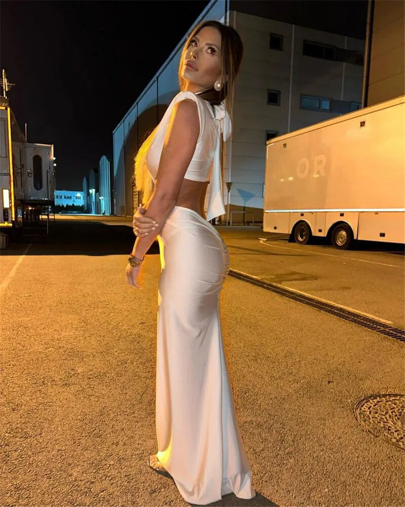 Hollow Out Turtleneck Sexy Maxi Dress For Women Fashion Solid Sleeveless Bodycon Tank Dresses Femme Club Party Dress