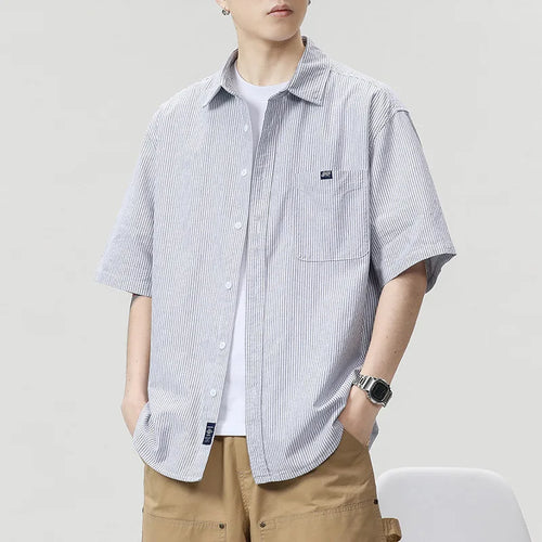 Load image into Gallery viewer, Men's Shirt Striped Turn-down Collar Thin Style Casual Lapel Shirts New Trendy Summer Japanese Style Male Top 9W1314
