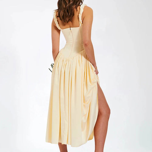 Load image into Gallery viewer, Elegant Satin Backless Midi Dress For Women High Quality Sundress Fashion Square Collar Sleeveless Loose Pleated Dress
