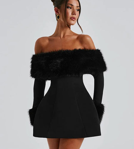 Feather Strapless Long Sleeve Sexy Mini Dress Women Fashion Off-shoulder Backless High Waist Club Party Dress Elegant