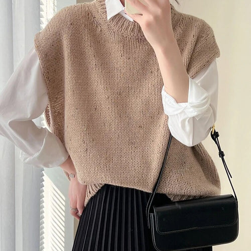 Load image into Gallery viewer, Knitting Sweater Vest Female Round Neck Sleeveless Casual Loose Minimalist Pullover Sweaters Tank Tops For Women
