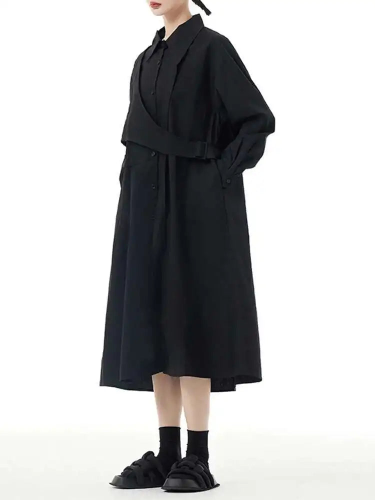 Women Purple Belted Big Size Irregular Midi Shirt Dress New Lapel Long Sleeve Fashion Tide Spring Autumn 2025 1DH5164