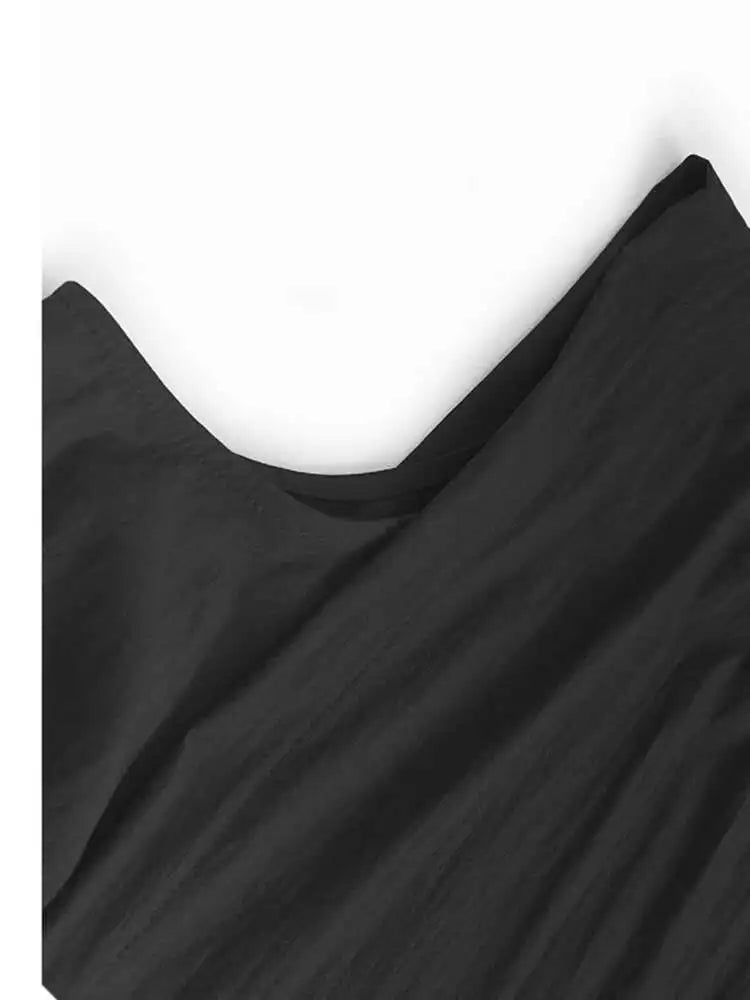 Women Black Pockets Drawstring Big Size Vest Dress New Round Neck Sleeveless Fashion Tide Spring Summer 2025 1DJ0658