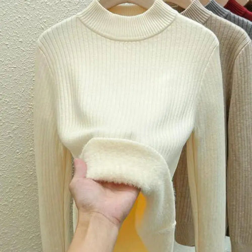 Load image into Gallery viewer, Autumn Winter Korean Fashion Solid Half High Neck Velvet Knitted Sweater Women Warm Long Sleeve Pullovers Top Versatile Clothing
