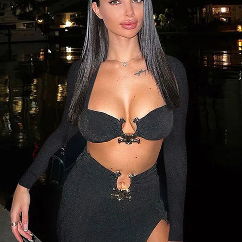 Load image into Gallery viewer, Fashion Knitted Contrast Bra Women's Two Piece Top High Waist Wrap Hip Short Skirt Set Sexy and Charming City Party 2023
