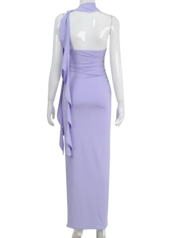 Elegant Sleeveless Tight Women's Long Dress New 2024 Summer One Shoulder Sexy Tight Back Holiday Party Evening Dress