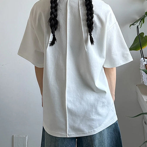 Load image into Gallery viewer, Women White Pleated Brief Big Size Casual T-shirt New Round Neck Short Sleeve Fashion Tide Spring Summer 2025 1DJ1177
