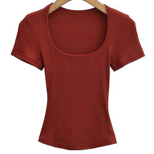 Load image into Gallery viewer, Square Collar High Stretch Summer Crop Tops Women Short Sleeve Tops Sexy Pullover Bottoming Blouses Slim T-shirt
