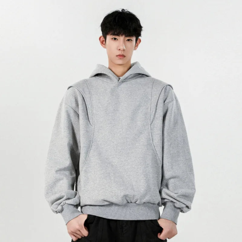 Men's Spring Sweatshirts New American Style Hooded Tops Solid Color Pullover Male Trendy Hoodies Simple Clothing 9W1246