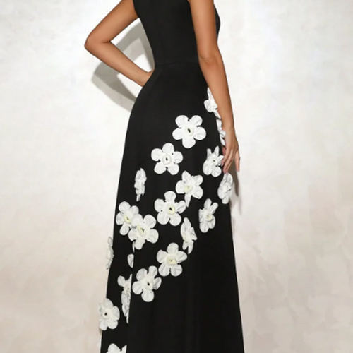 Load image into Gallery viewer, Slimming Spliced 3D Flower Temperament Dresses for Women Round Neck Sleeveless High Wasit Dress Female Clothing New
