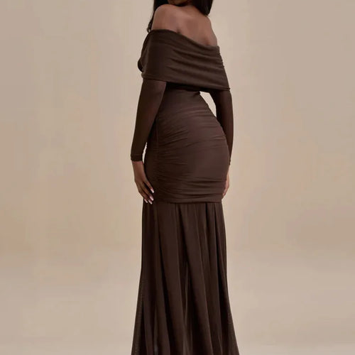 Load image into Gallery viewer, Elegant Mesh Patchwork Long Sleeve One Shoulder Bodycon Party Evening Dress Women Sexy Backless Slim New 2025 Vestido
