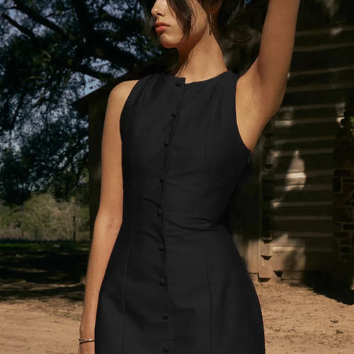 Load image into Gallery viewer, Fashion Sleeveless Sexy Mini Dress For Women New O Neck Single-btrasted Bodycon Club Party Tank Dress Femme Clothes
