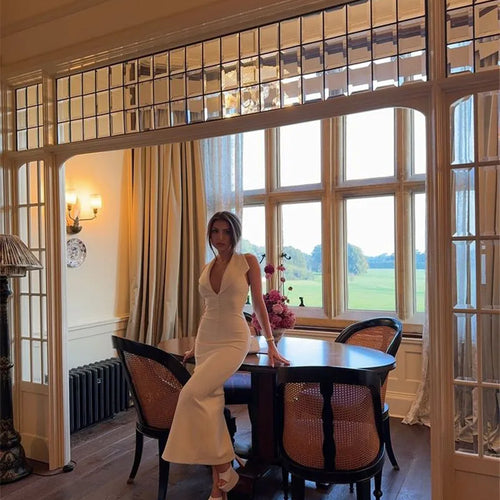 Load image into Gallery viewer, Halter Deep V Neck Sleeveless Sexy Maxi Dress For Women Elegant Backless Bodycon Tank Dress Femme Fashion Long Dress
