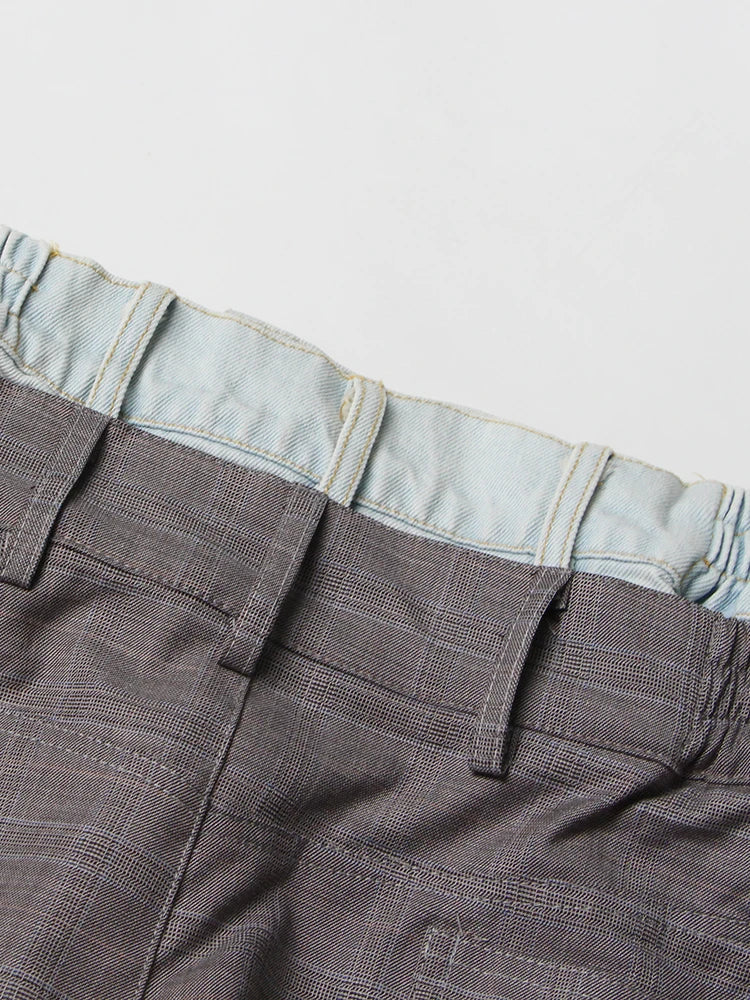 Patchwork Denim Casual Loose Pants For Women High Waist Spliced Button Minimalist Floor Length Trousers Female Fashion