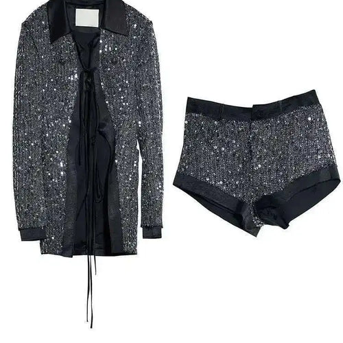 Load image into Gallery viewer, Sequins Shining Blazer Wide Leg Shorts Two Piece Suit New Lapel Long Sleeve Women Fashion Tide Spring Autumn 2025  1DH7070
