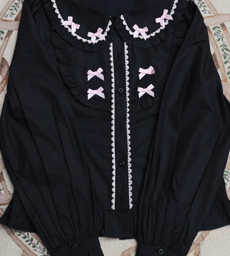 Japanese Kawaii Girl Lolita Long Sleeve Shirt Y2k Aesthetic Ruffled Patchwork Harajuku Blouse Women Grunge Bow Sweet Cute Tops