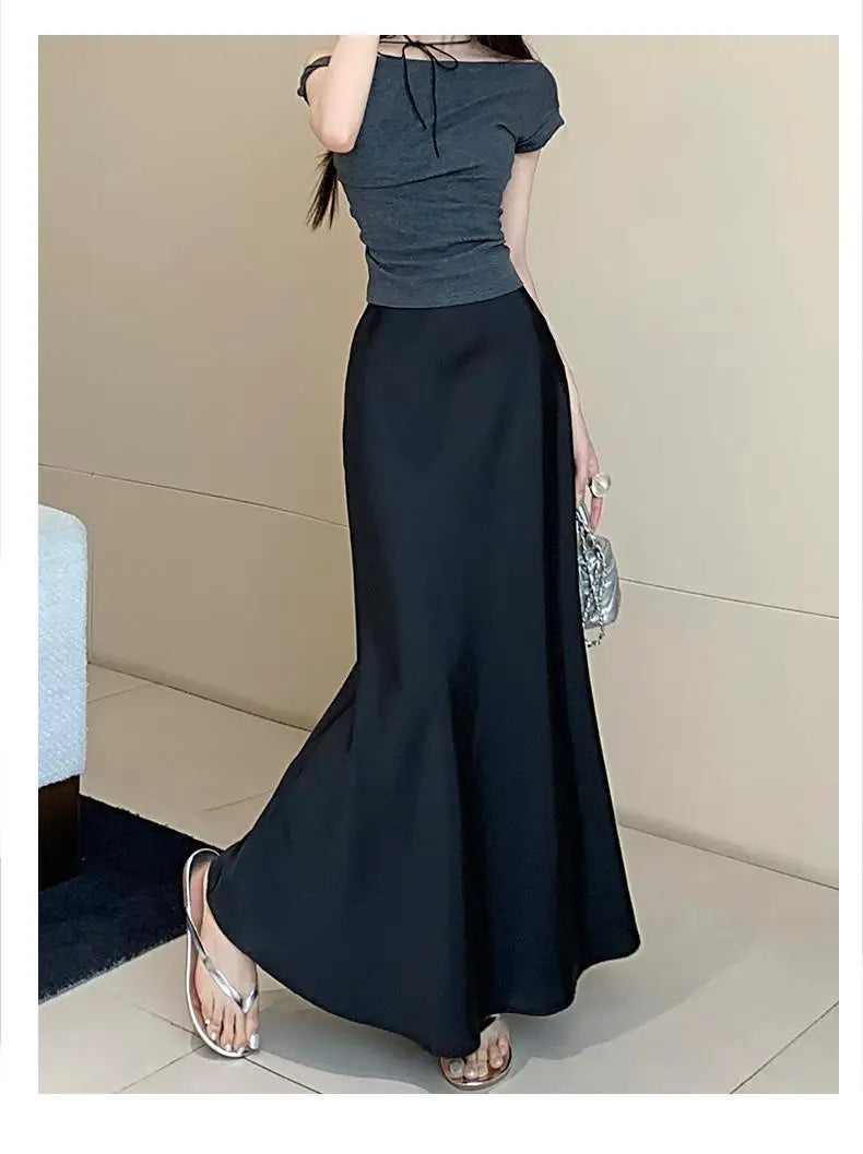 Vintage Fashion 2024 Spring Summer New Solid High Waist Fishtail Long Skirts Women Simplicity Festival Vacation Half Skirt Trend