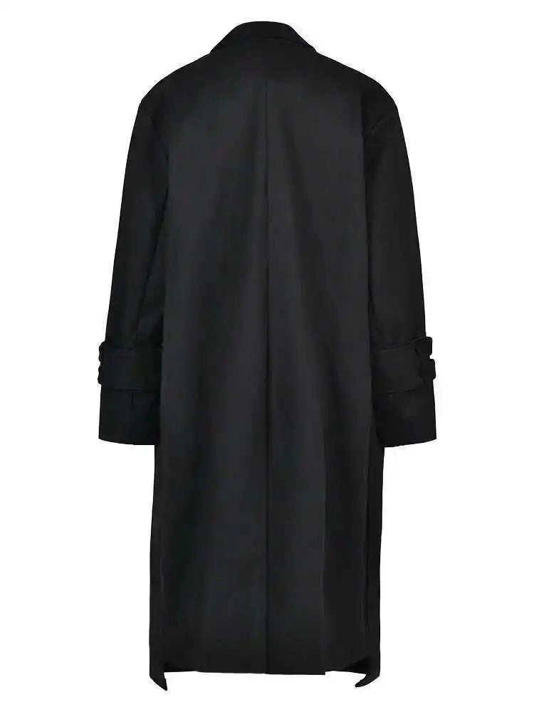 Women Beige Double Layers Big Size Long Casual Trench New Lapel Long Sleeve Windbreaker Fashion Spring Autumn 2025 1DH1465