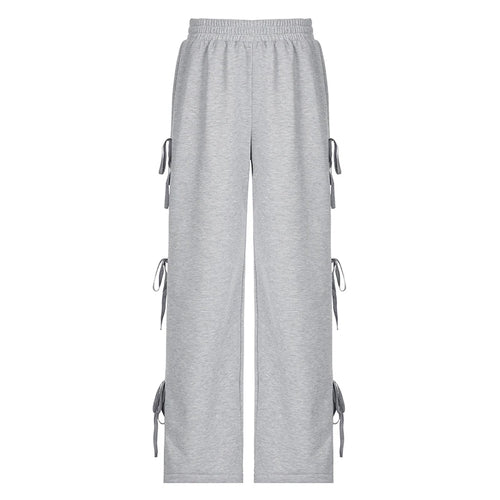Load image into Gallery viewer, Casual Loose Grey Sweatpants Side Tie-Up Folds Sporty Chic Women Trousers Oversized Straight Leg Joggers Preppy Style
