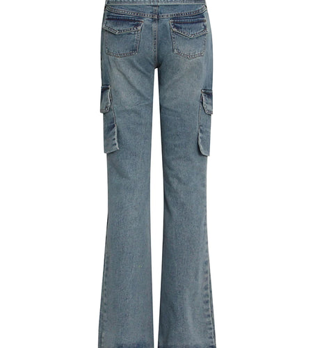 Denim Wide Leg Pants For Women High Waist Patchwork Pockets Streetwear Jeans Female Y2k Autumn Clothing Fashion