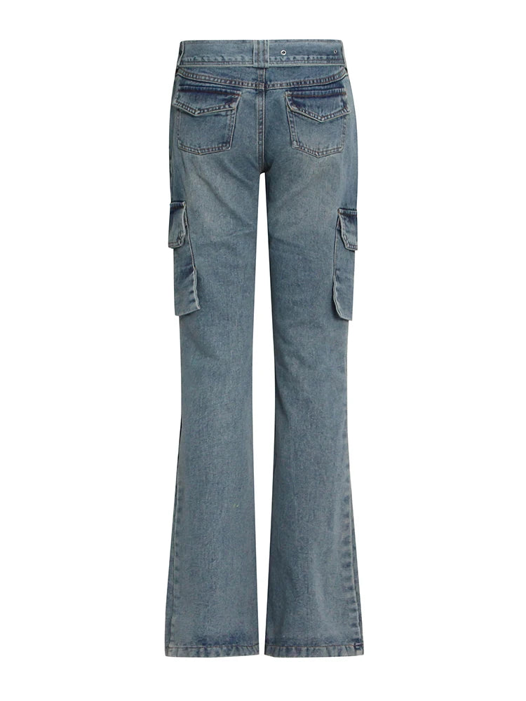 Denim Wide Leg Pants For Women High Waist Patchwork Pockets Streetwear Jeans Female Y2k Autumn Clothing Fashion