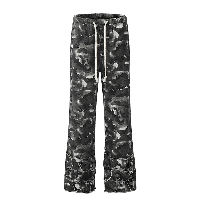 Men's Casual Pants Washed Stylish Micro Flared Elastic Waist Trendy Straight Leg New American Style Male Trousers 9W1960